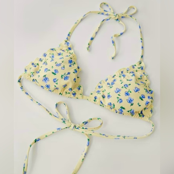 Yellow Floral Halter Thong Bikini Set - Picture 2 of 9